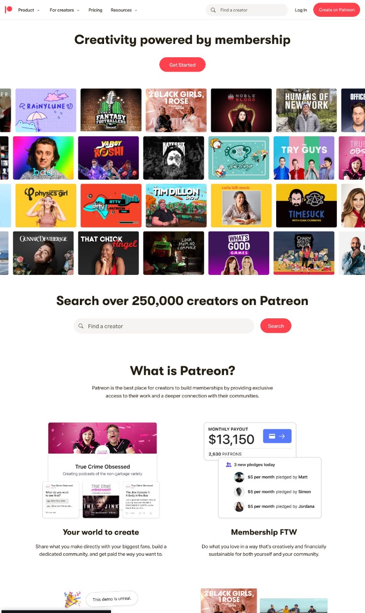 Patreon — website design on Landdding