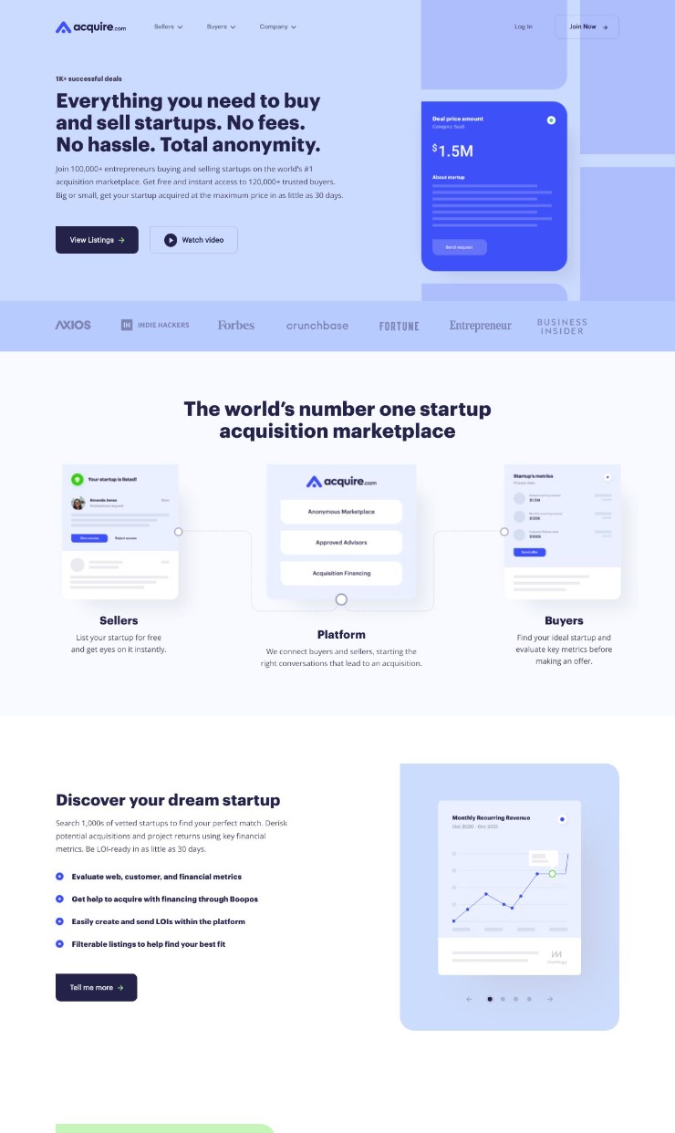 Acquire — website design on Landdding