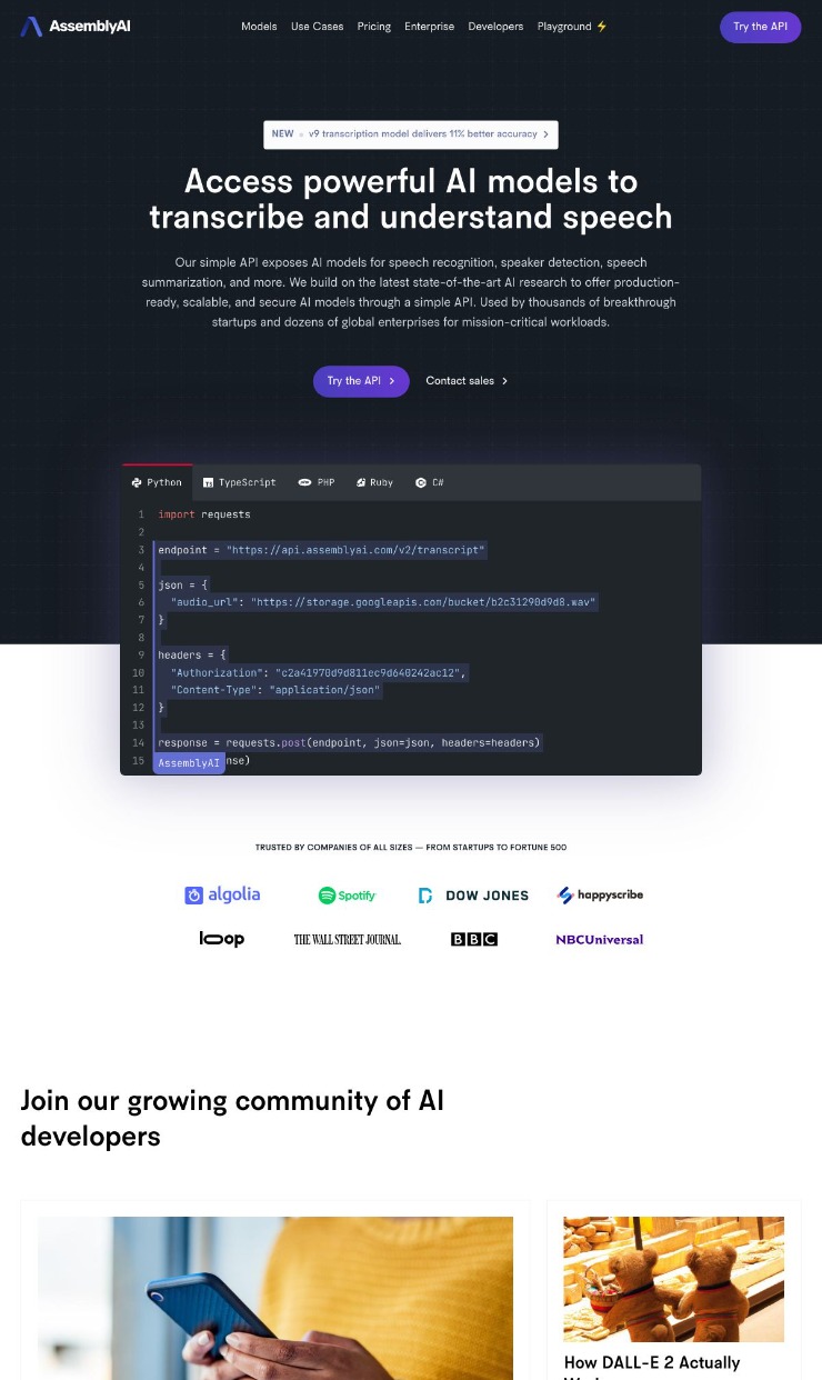 Assembly AI — website design on Landdding