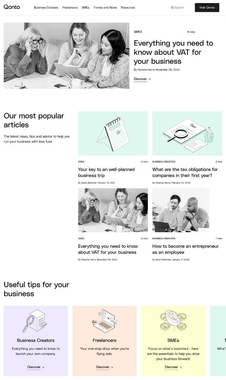 Qonto — website design on Landdding