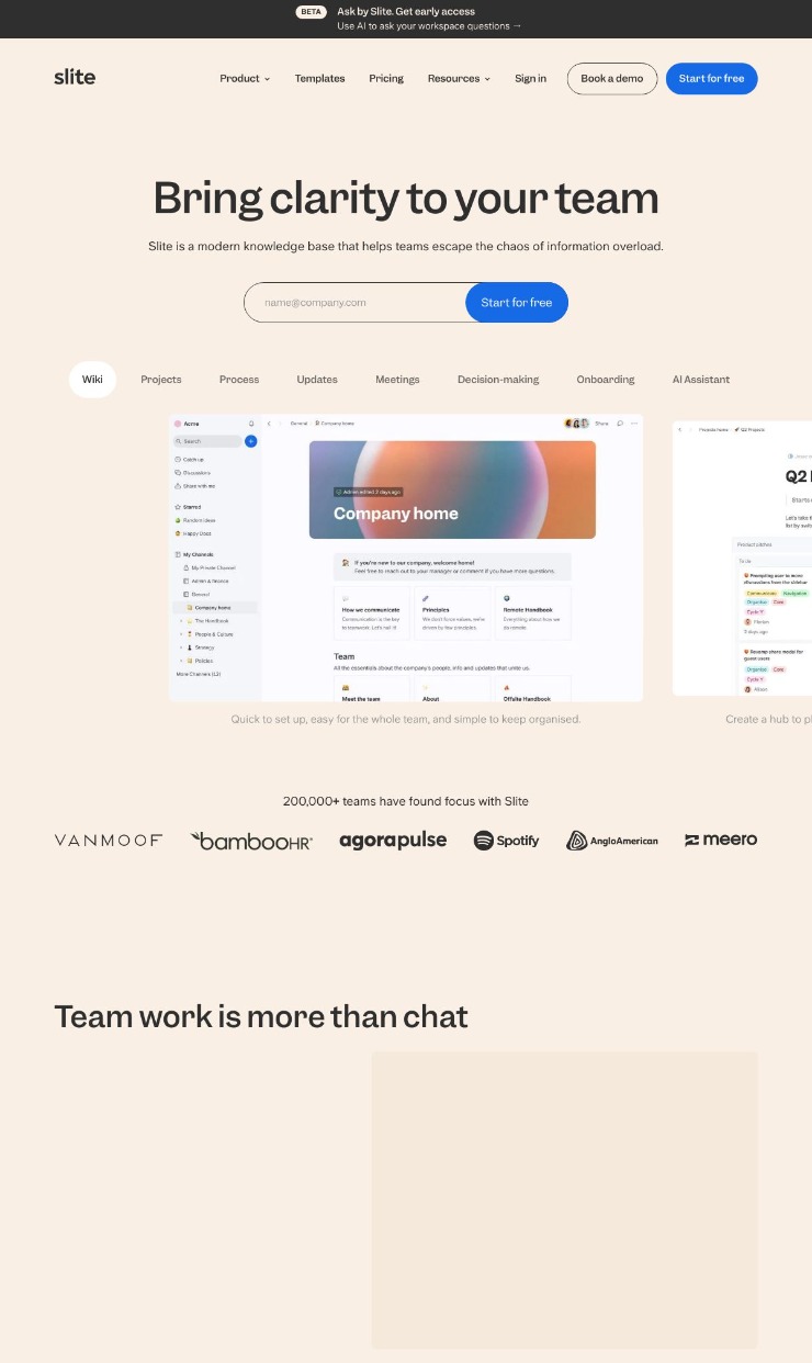 Slite — website design on Landdding
