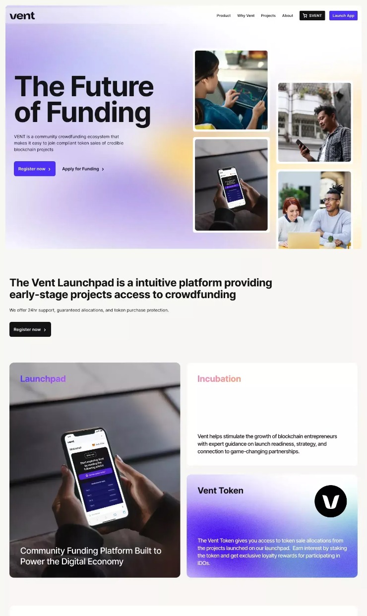 Vent — website design on Landdding
