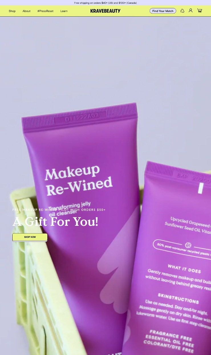 KraveBeauty — website design on Landdding