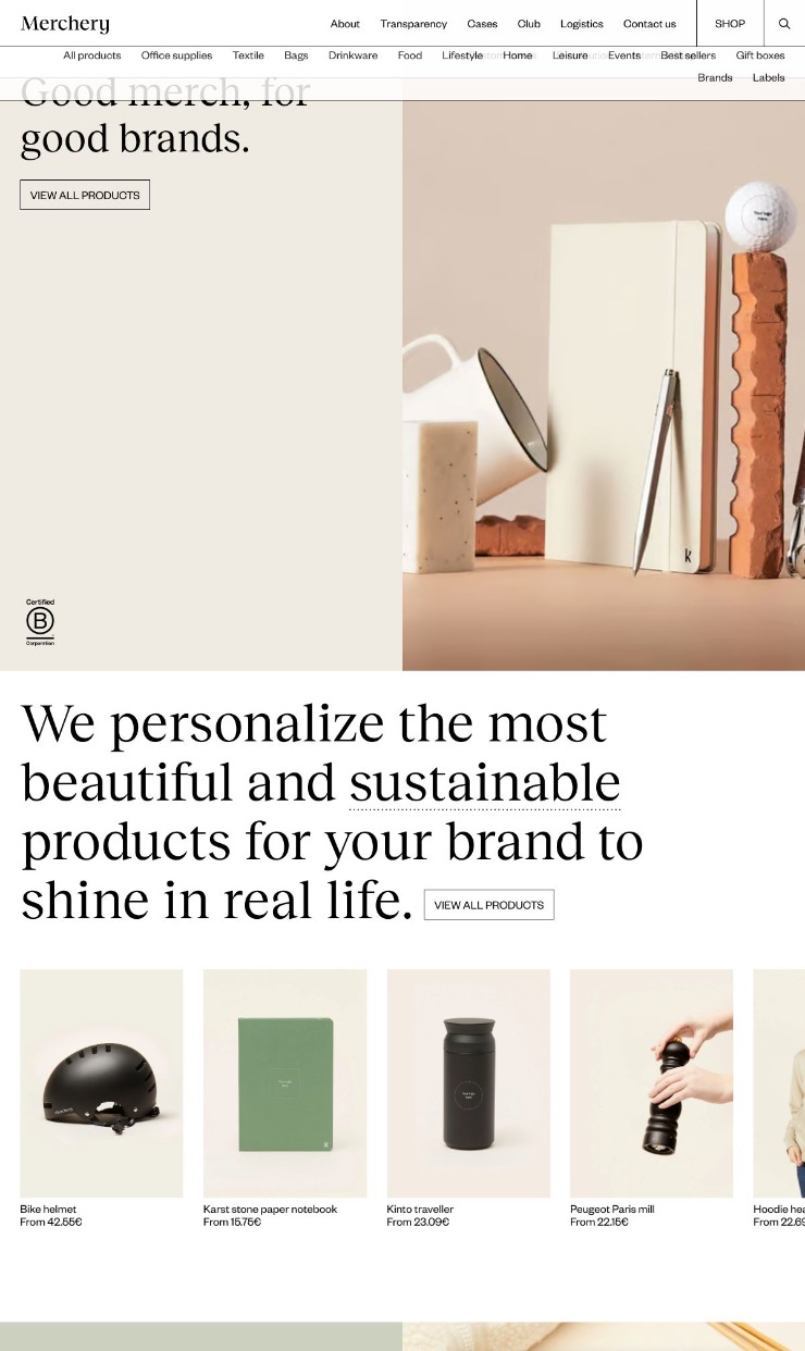 Merchery — website design on Landdding