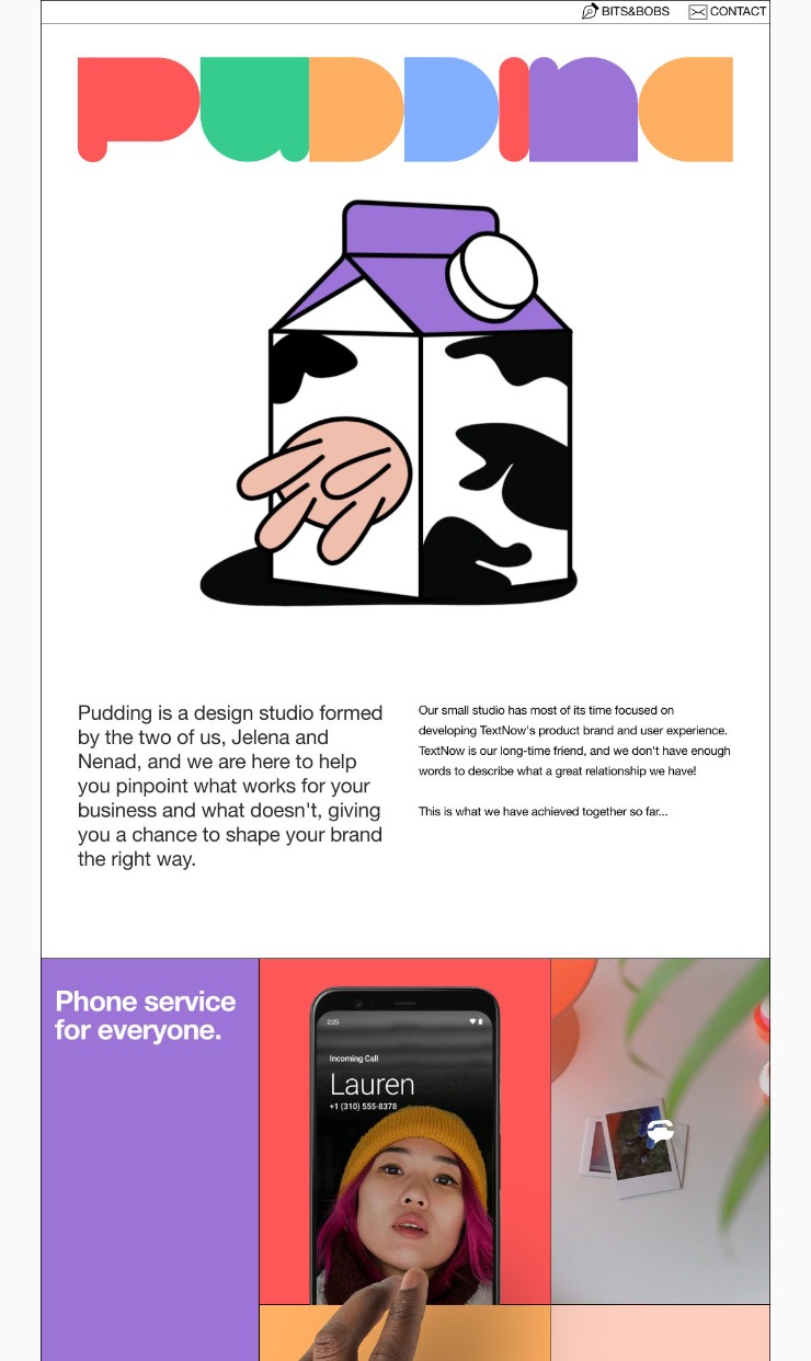 Pudding — website design on Landdding