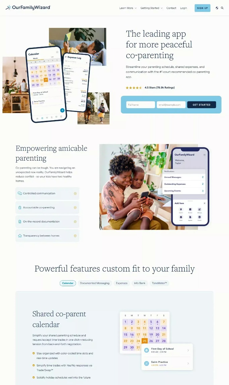 Our Family Wizard — website design on Landdding