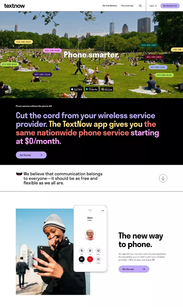 Text Now — website design on Landdding