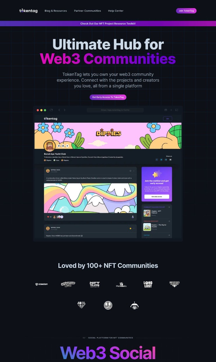 TokenTag - Ultimate Hub for ‍Web3 Communities — website design on Landdding