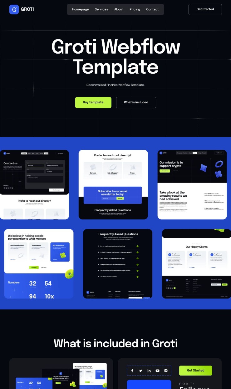 Groti – Decentralized Finance Webflow Template — website design on Landdding
