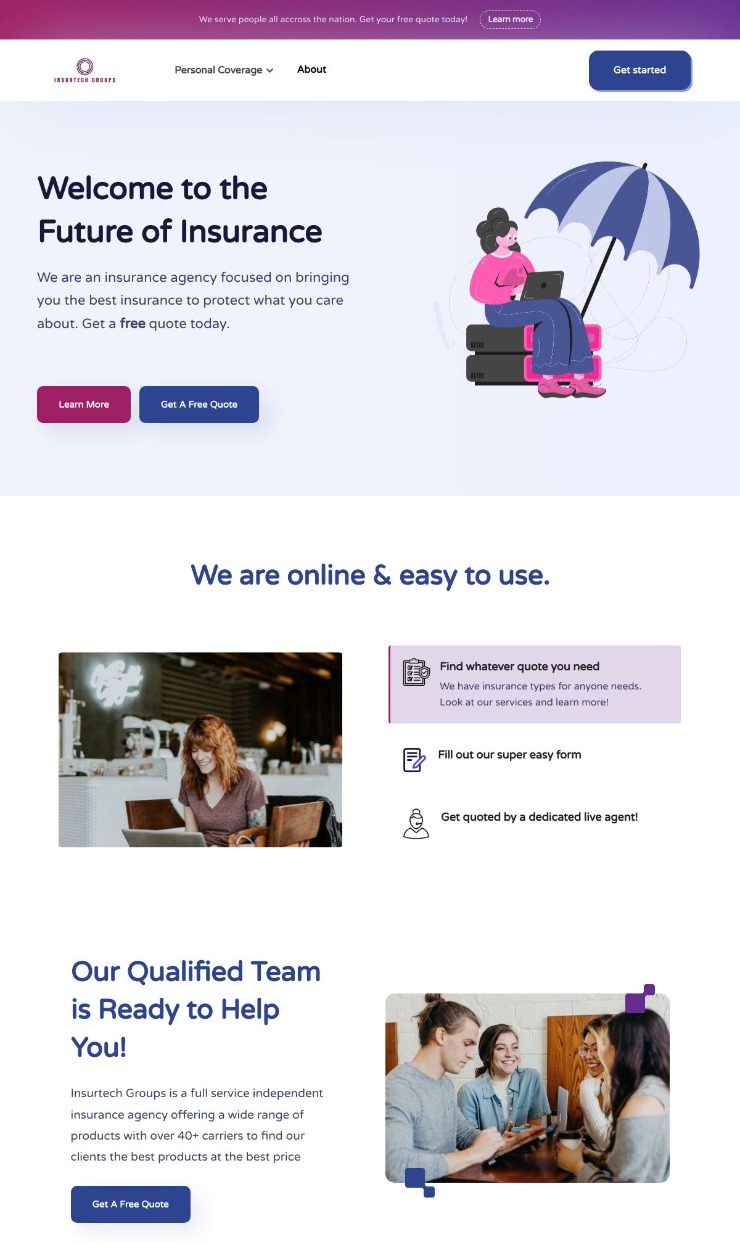 Insurance Landing Page — website design on Landdding