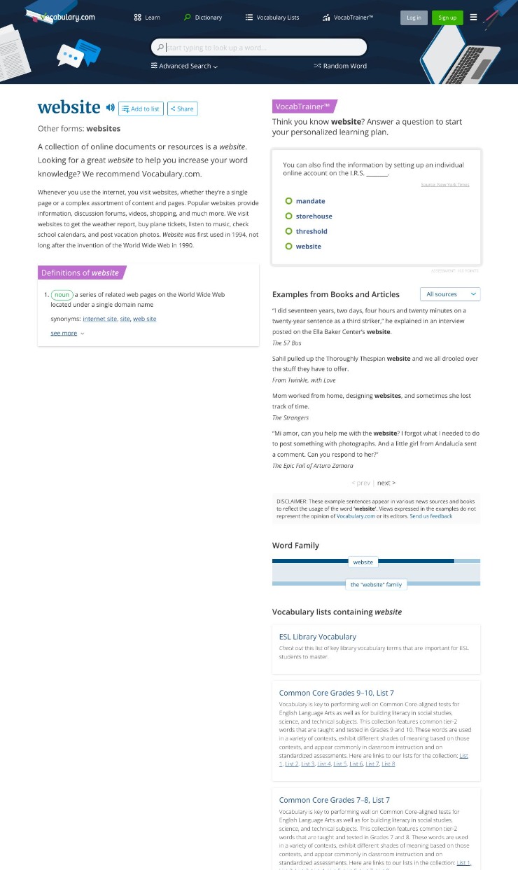 Vocabulary.com — website design on Landdding