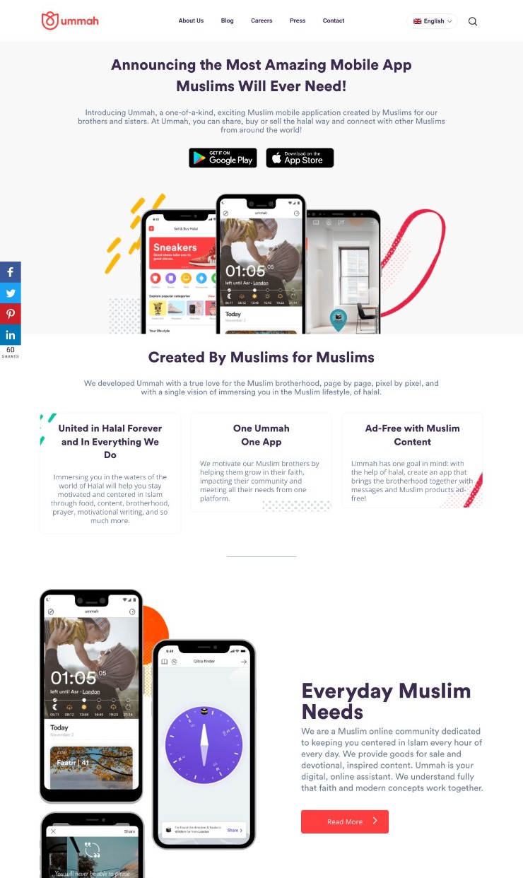 Ummah App — website design on Landdding
