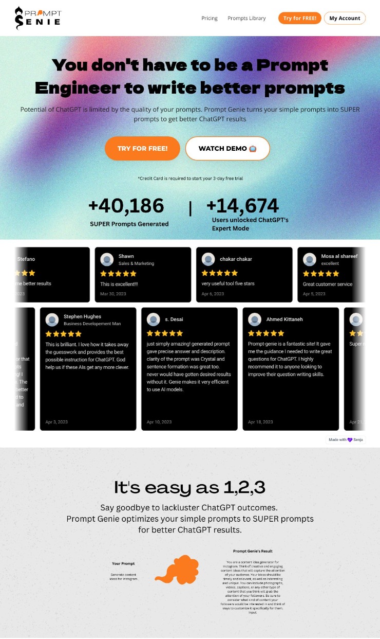 Prompt Genie  — website design on Landdding