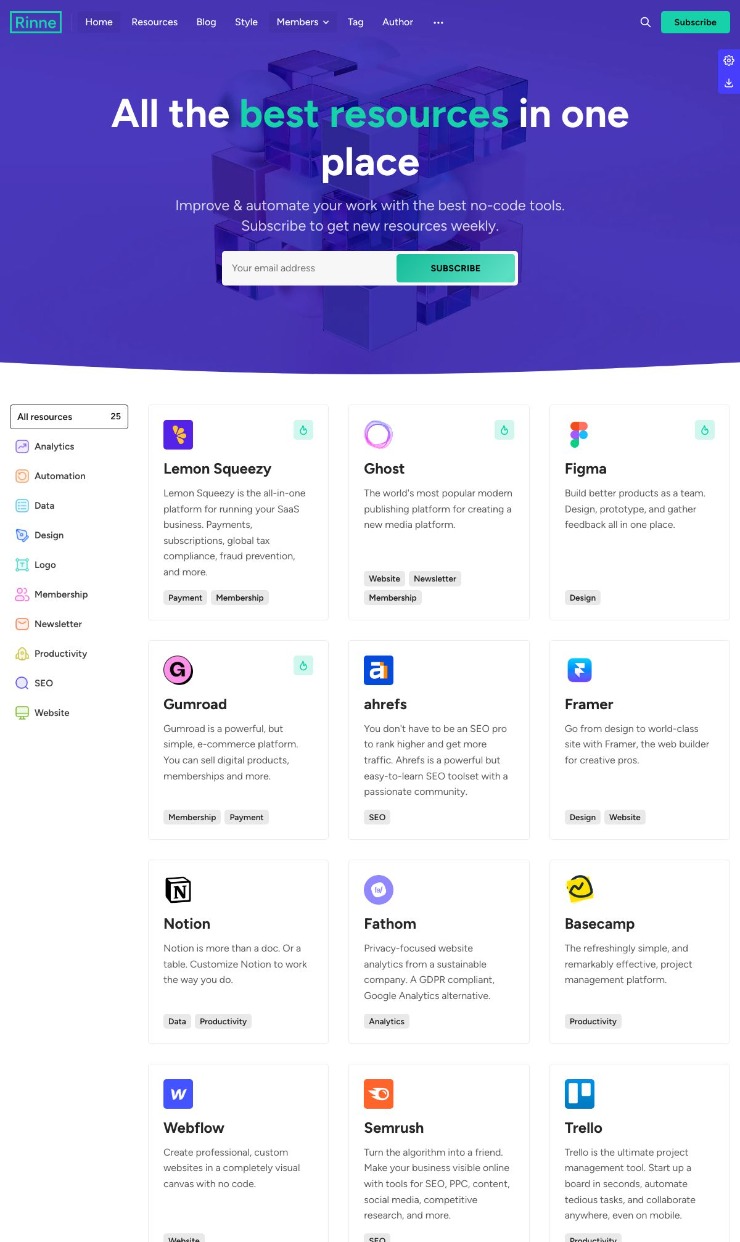 Rinne — Ghost CMS Theme — website design on Landdding