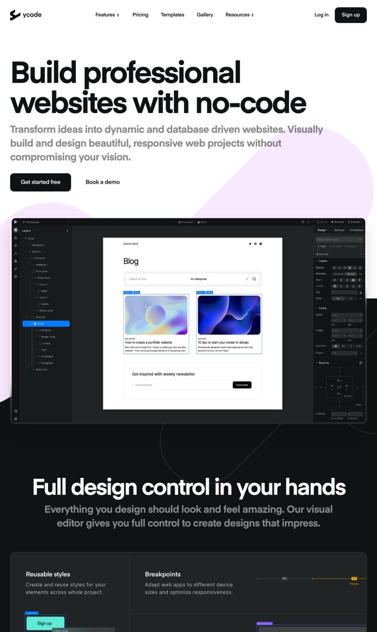Ycode — website design on Landdding