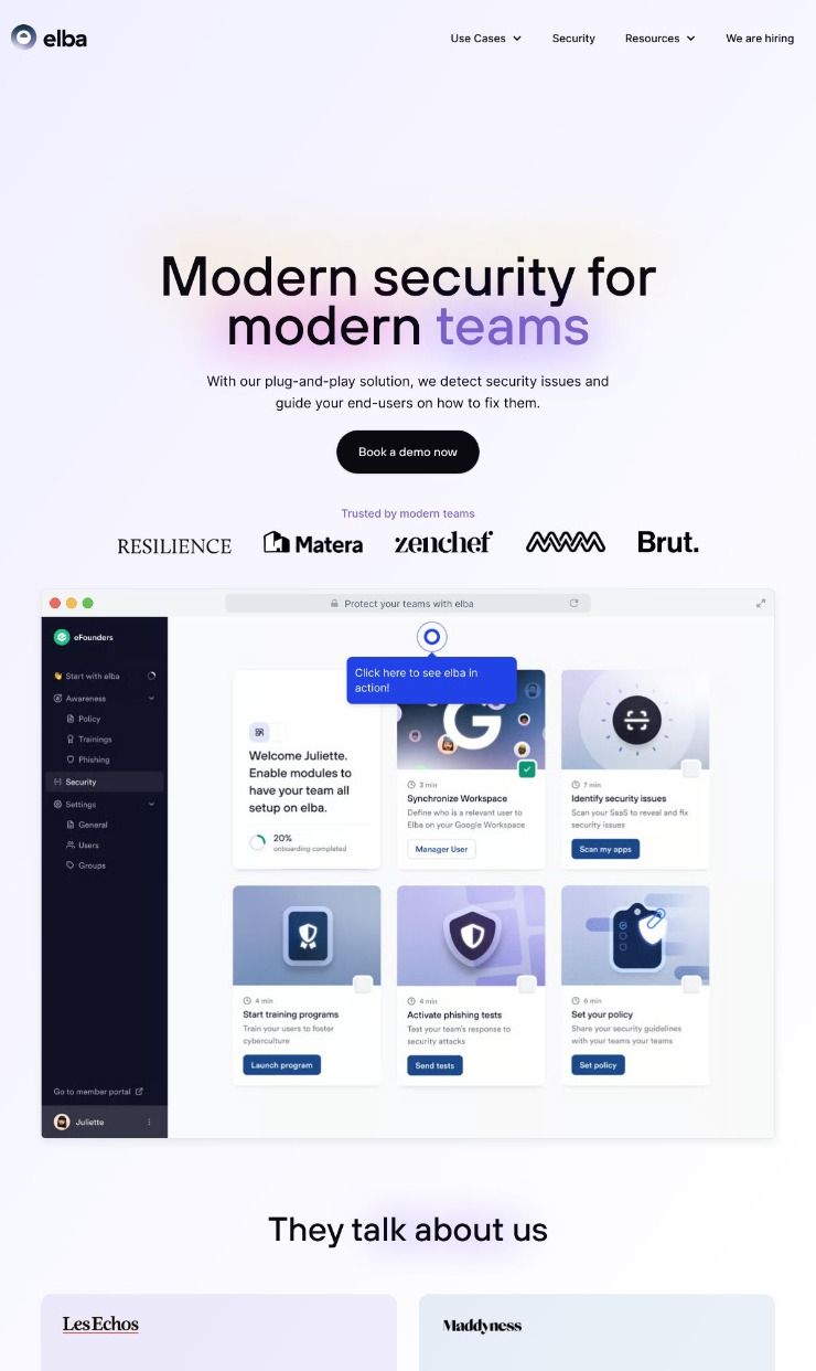 Elba Security — website design on Landdding