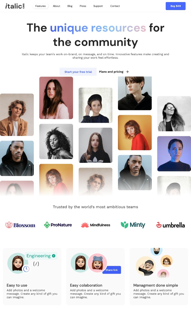 Webflow SaaS web template – Italic CMS — website design on Landdding