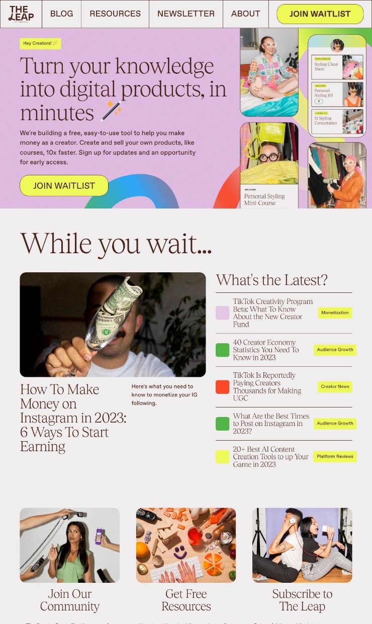 The Leap — website design on Landdding