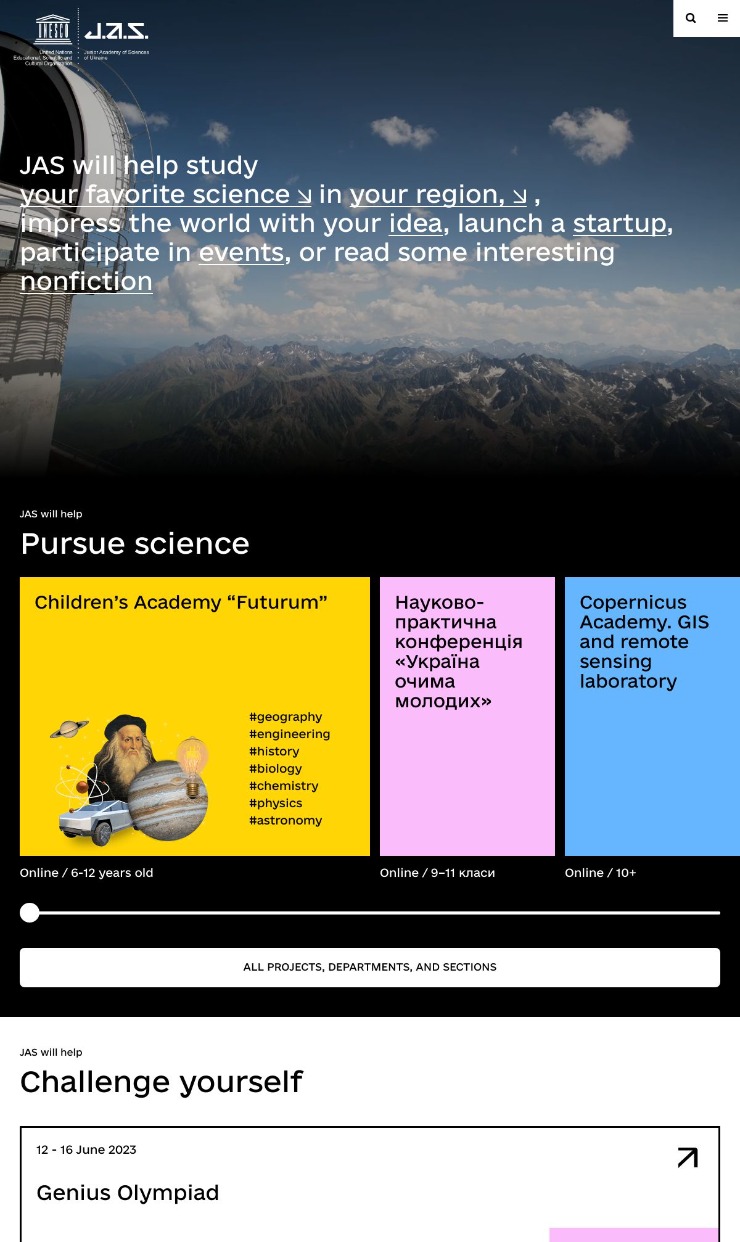 JAS - Junior Academy of Sciences — website design on Landdding