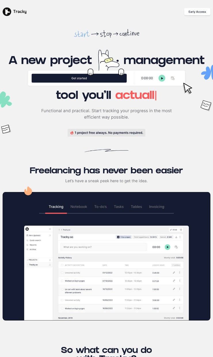 Tracky — website design on Landdding