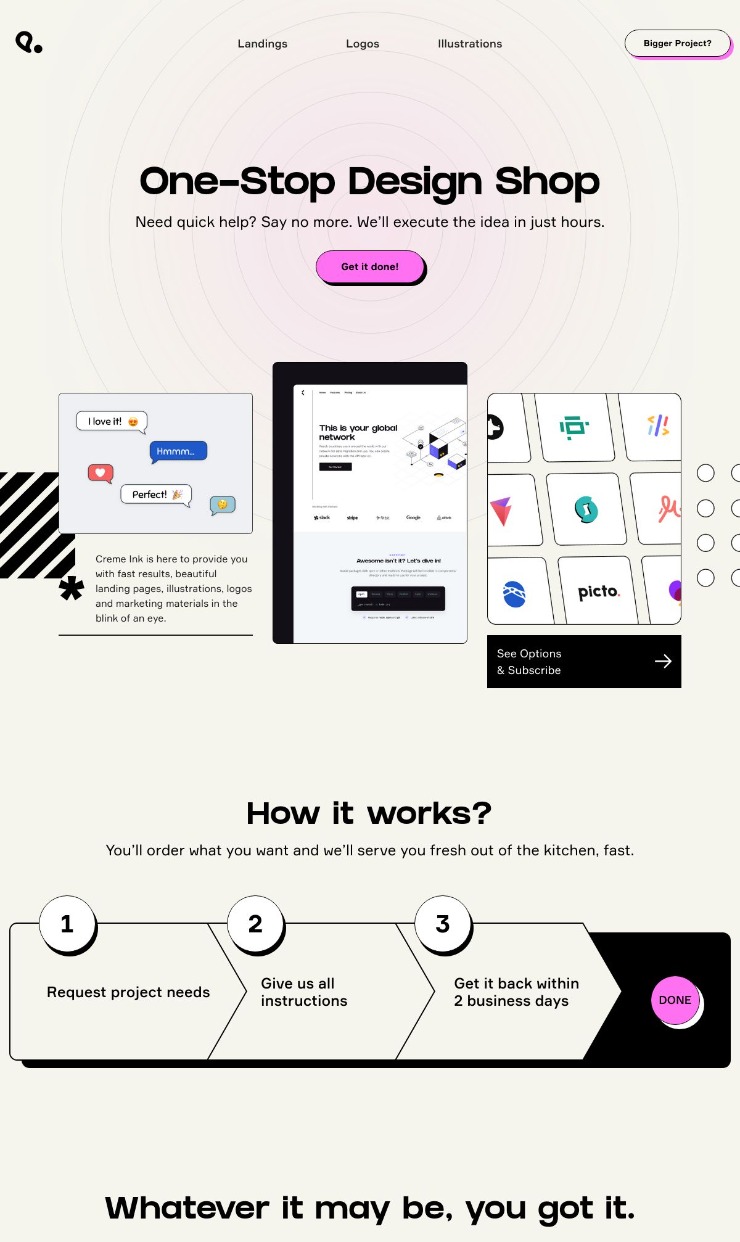 Creme ink — website design on Landdding