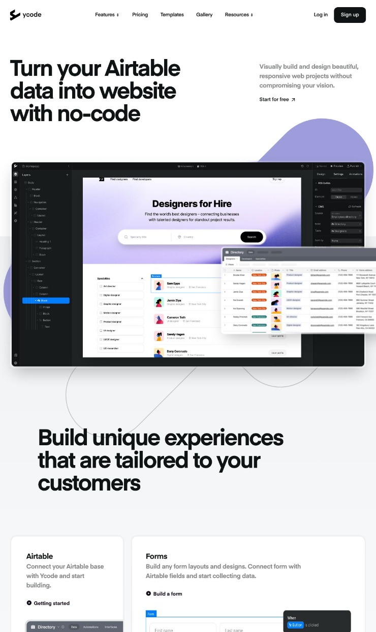 Ycode — website design on Landdding