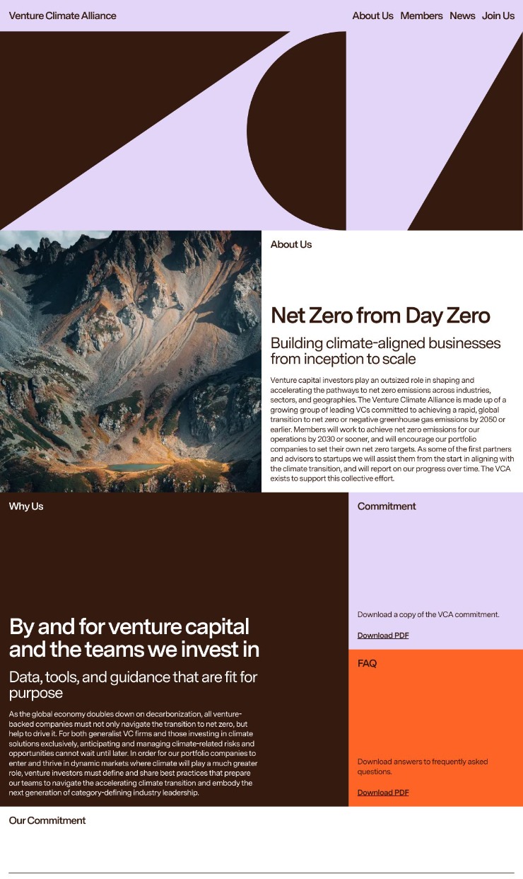 Venture Climate Alliance — website design on Landdding