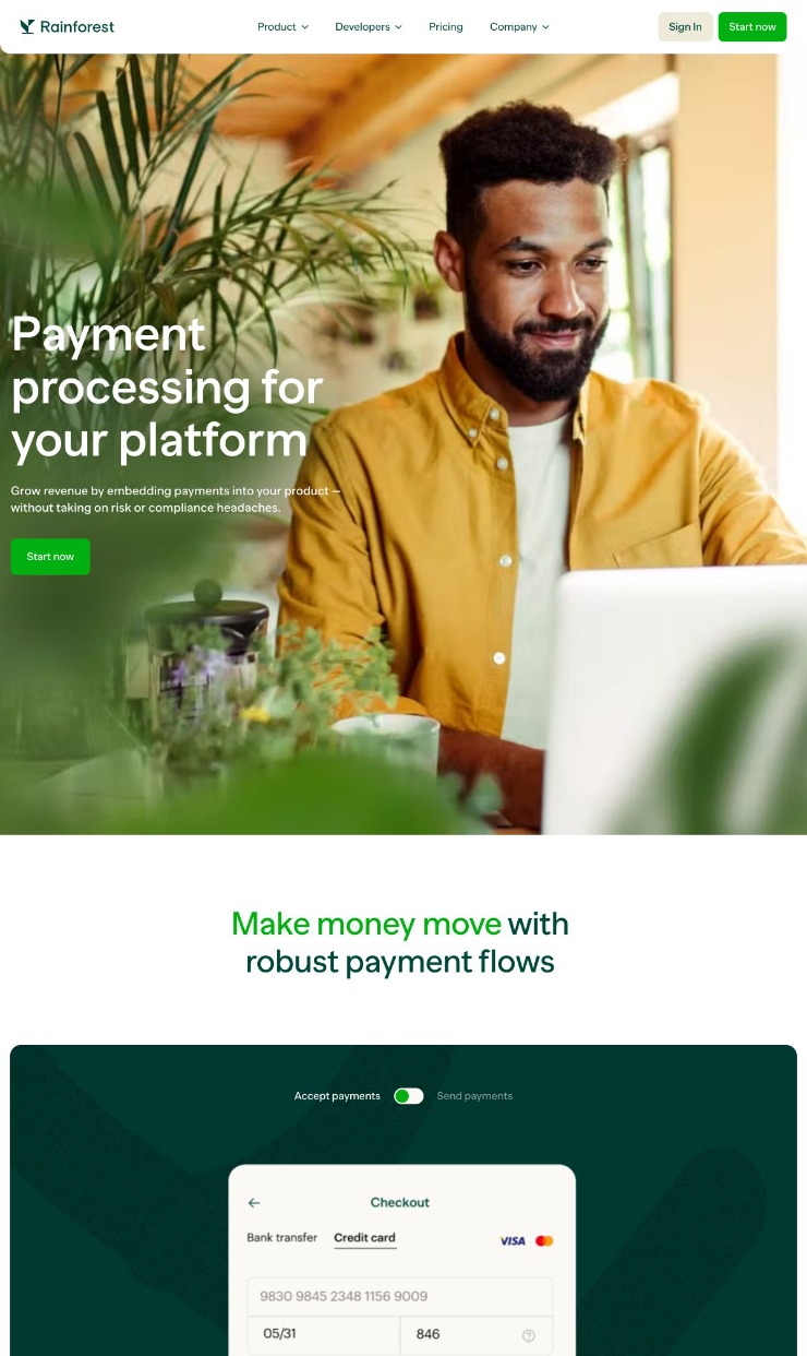 Rainforest — website design on Landdding