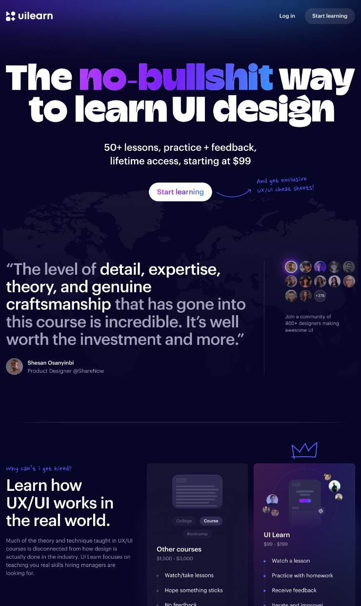 UI Learn — website design on Landdding