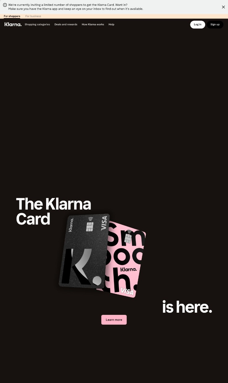 The Klarna Card — website design on Landdding