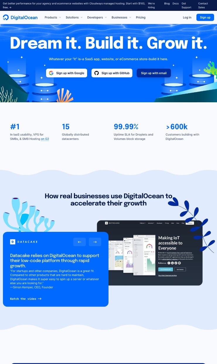 DigitalOcean — website design on Landdding