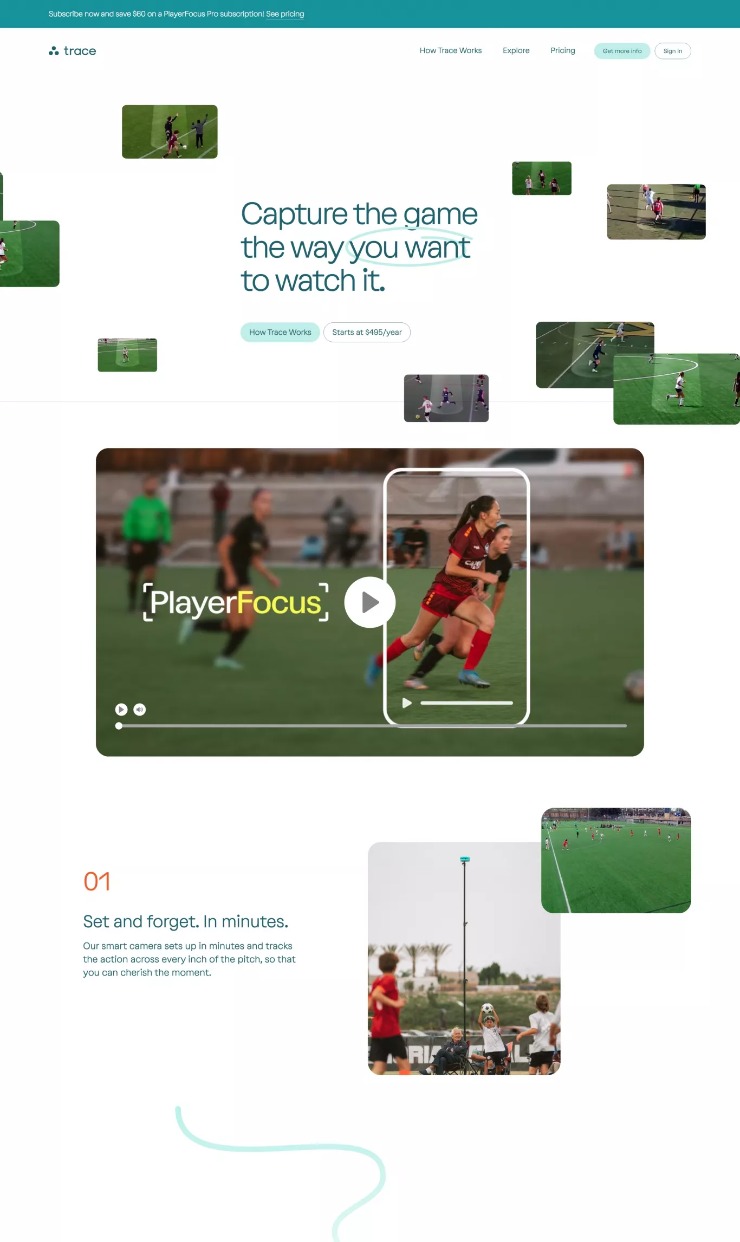 Trace | Automated Sports Camera System & Tracking Software — website design on Landdding