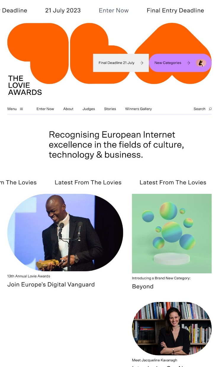 The Lovie Awards — website design on Landdding