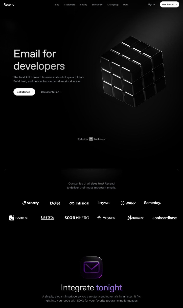 Resend — website design on Landdding