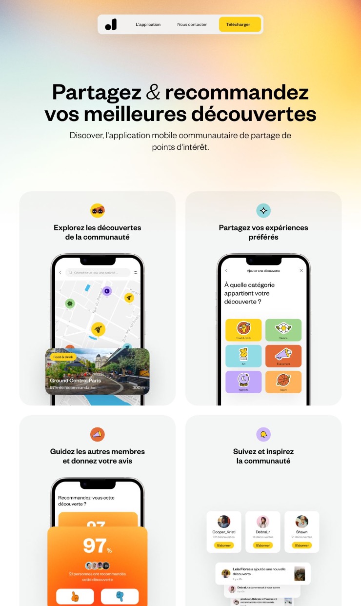 Discover - share & review places you love — website design on Landdding