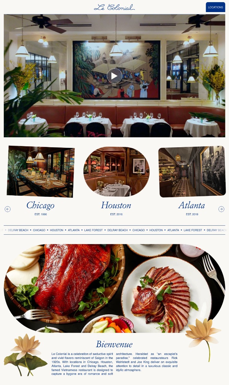 Le Colonial — website design on Landdding