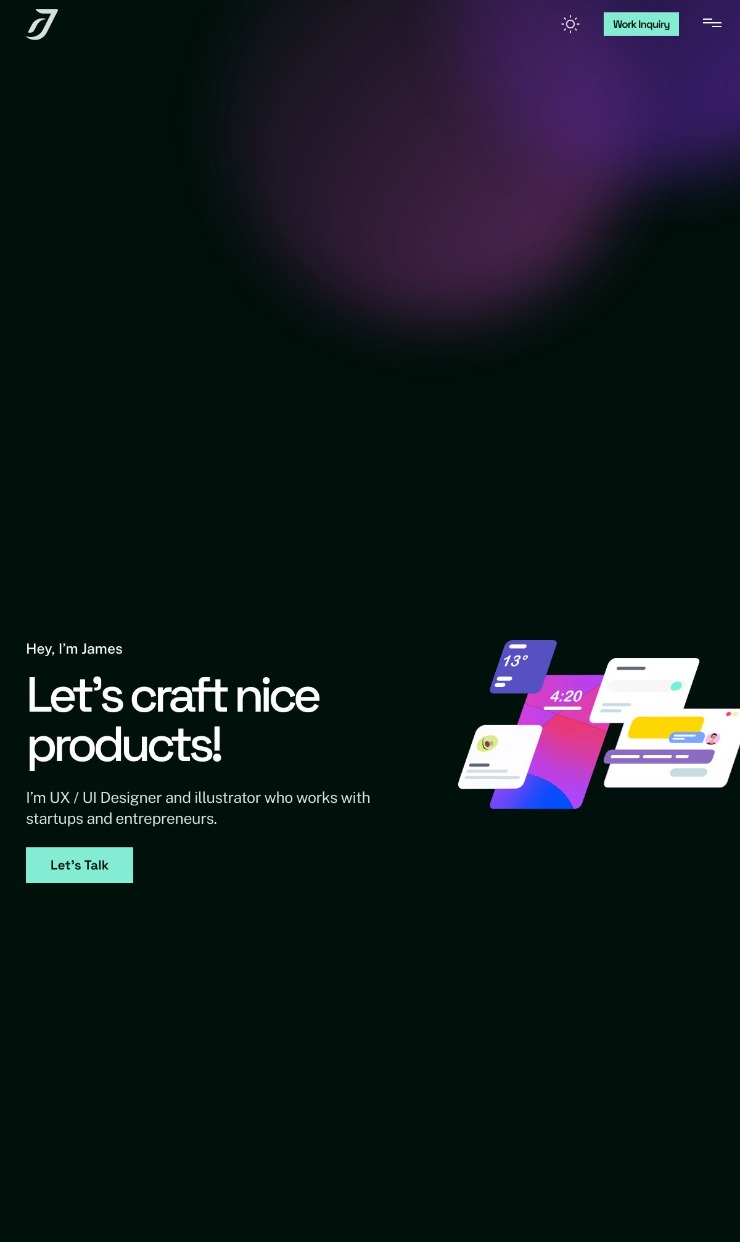 Hey James Product Designer — website design on Landdding