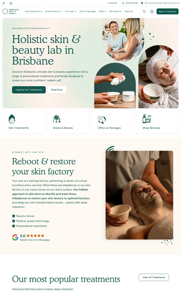 Hawthorne Skin & Beauty  — website design on Landdding