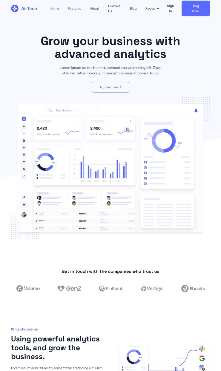 AirTech - SaaS Webflow Website Template — website design on Landdding
