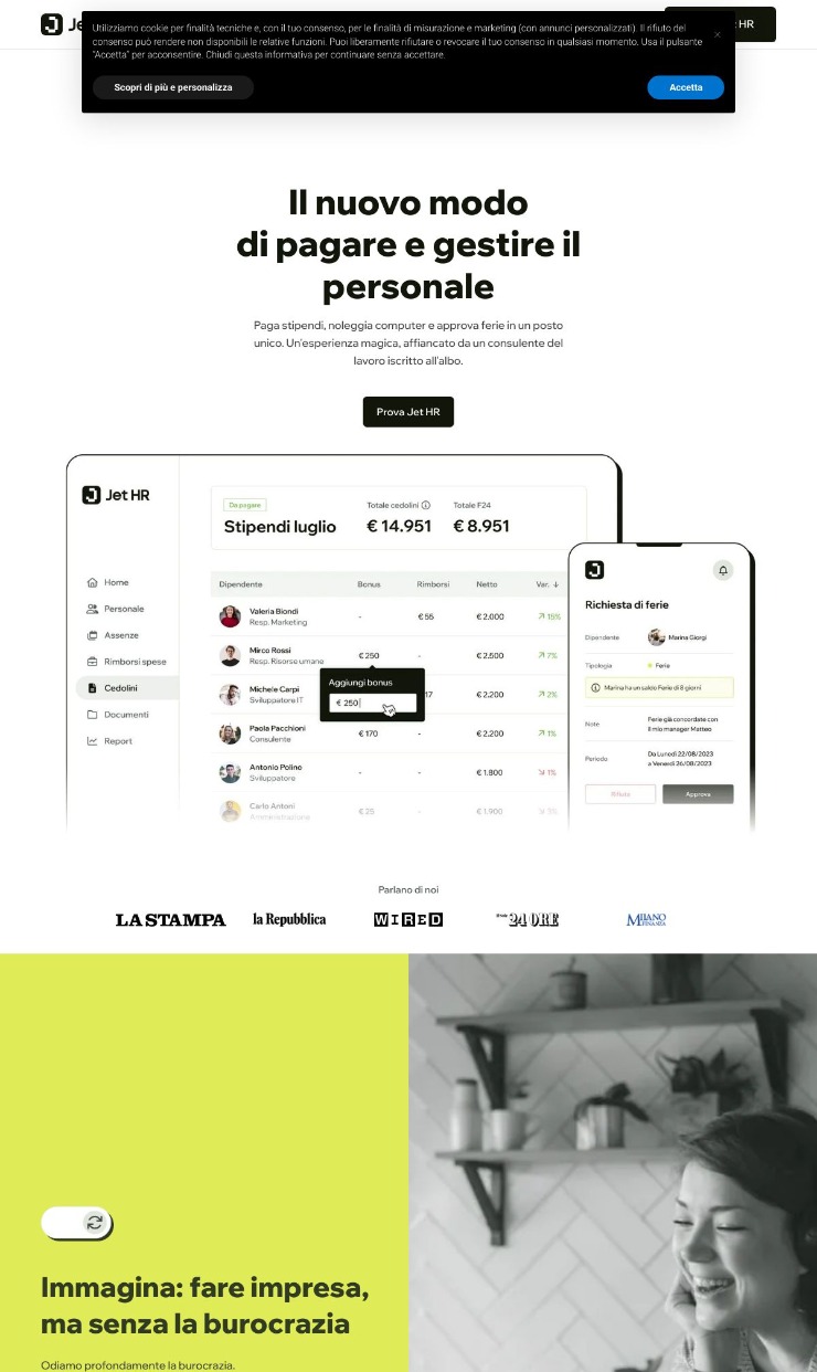 Jet HR | The new way of paying and managing your team — website design on Landdding