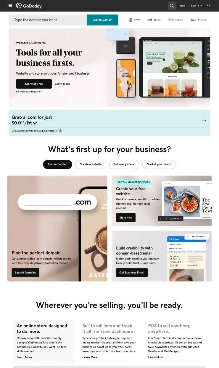 GoDaddy — website design on Landdding