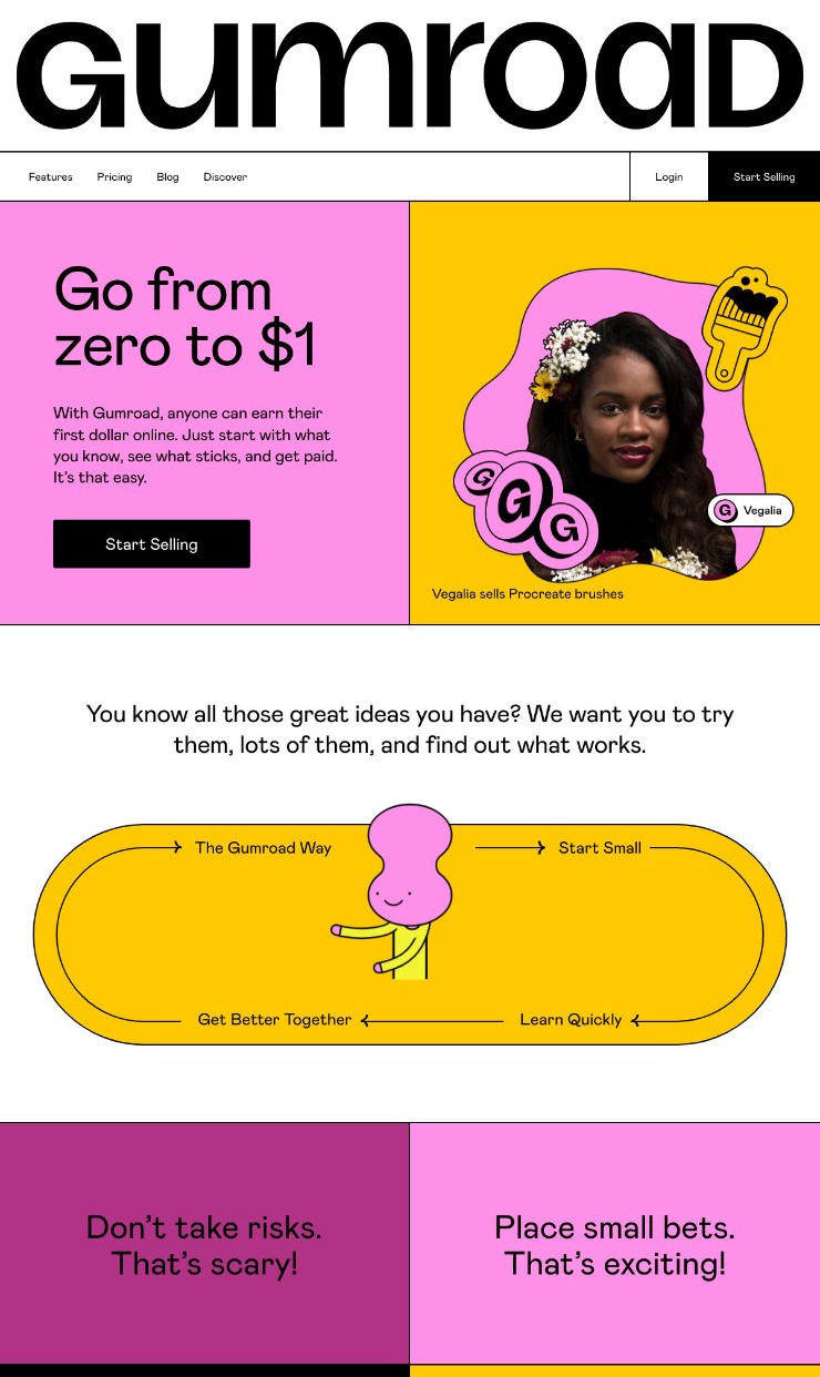 Gumroad — website design on Landdding