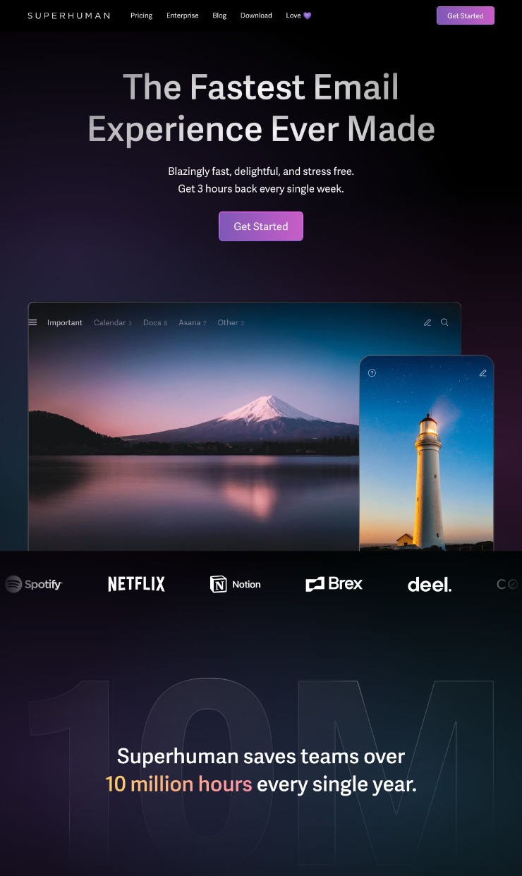 Superhuman — website design on Landdding