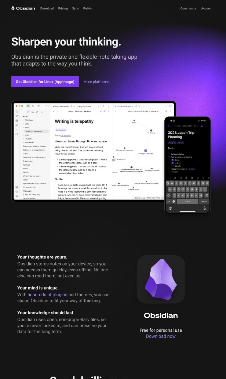 Obsidian — website design on Landdding