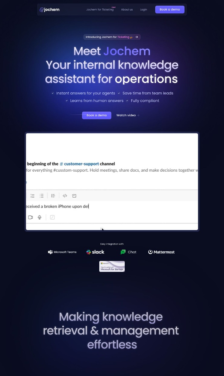 Jochem.ai - Knowledge AI assistant — website design on Landdding