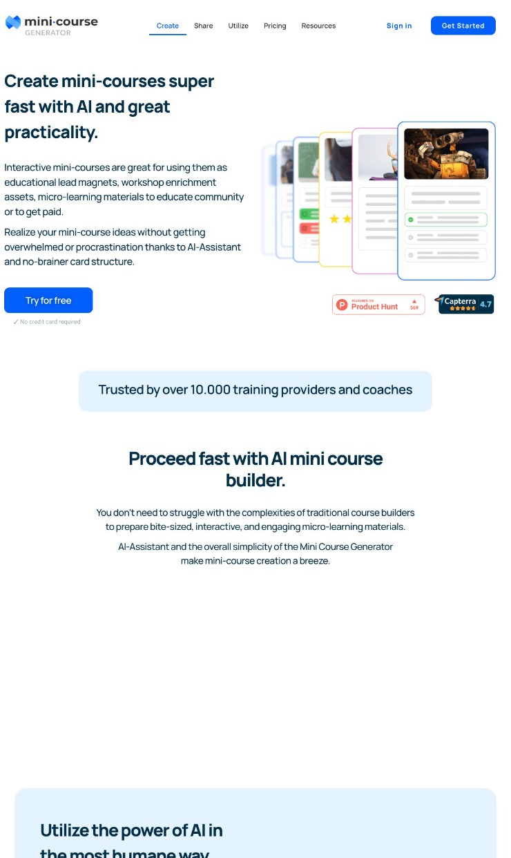Mini Course Generator — website design on Landdding
