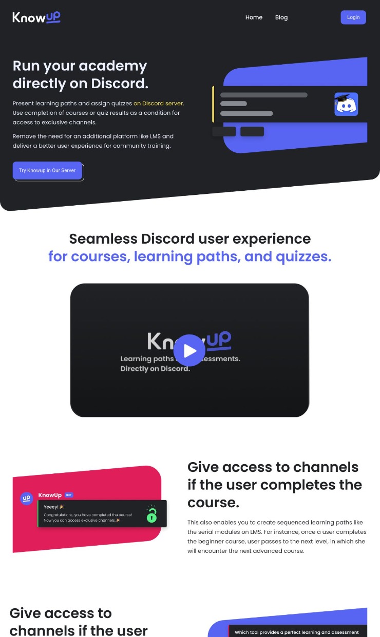 KnowUp Bot — website design on Landdding