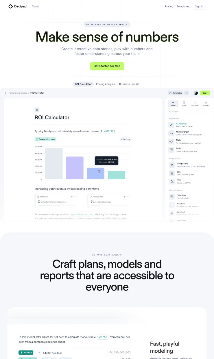 Decipad — website design on Landdding
