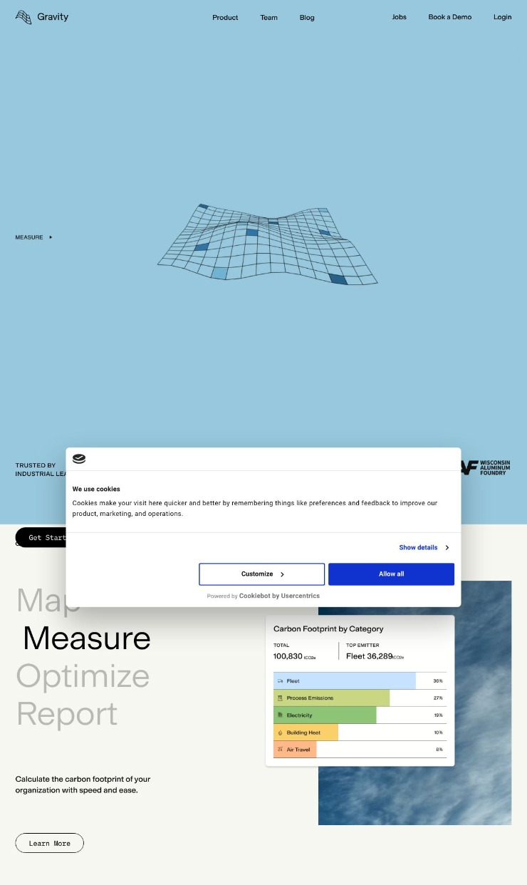 Gravity Climate — website design on Landdding
