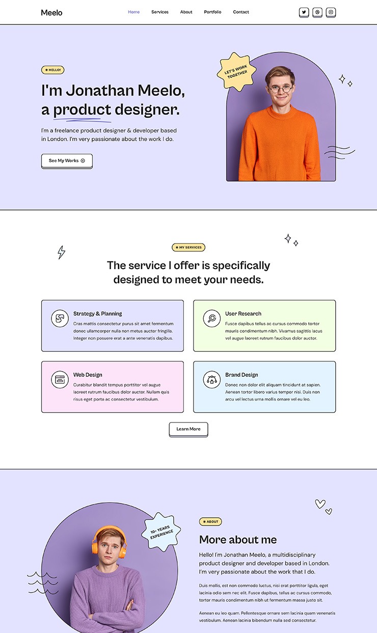 Meelo - Portfolio Website Template — website design on Landdding